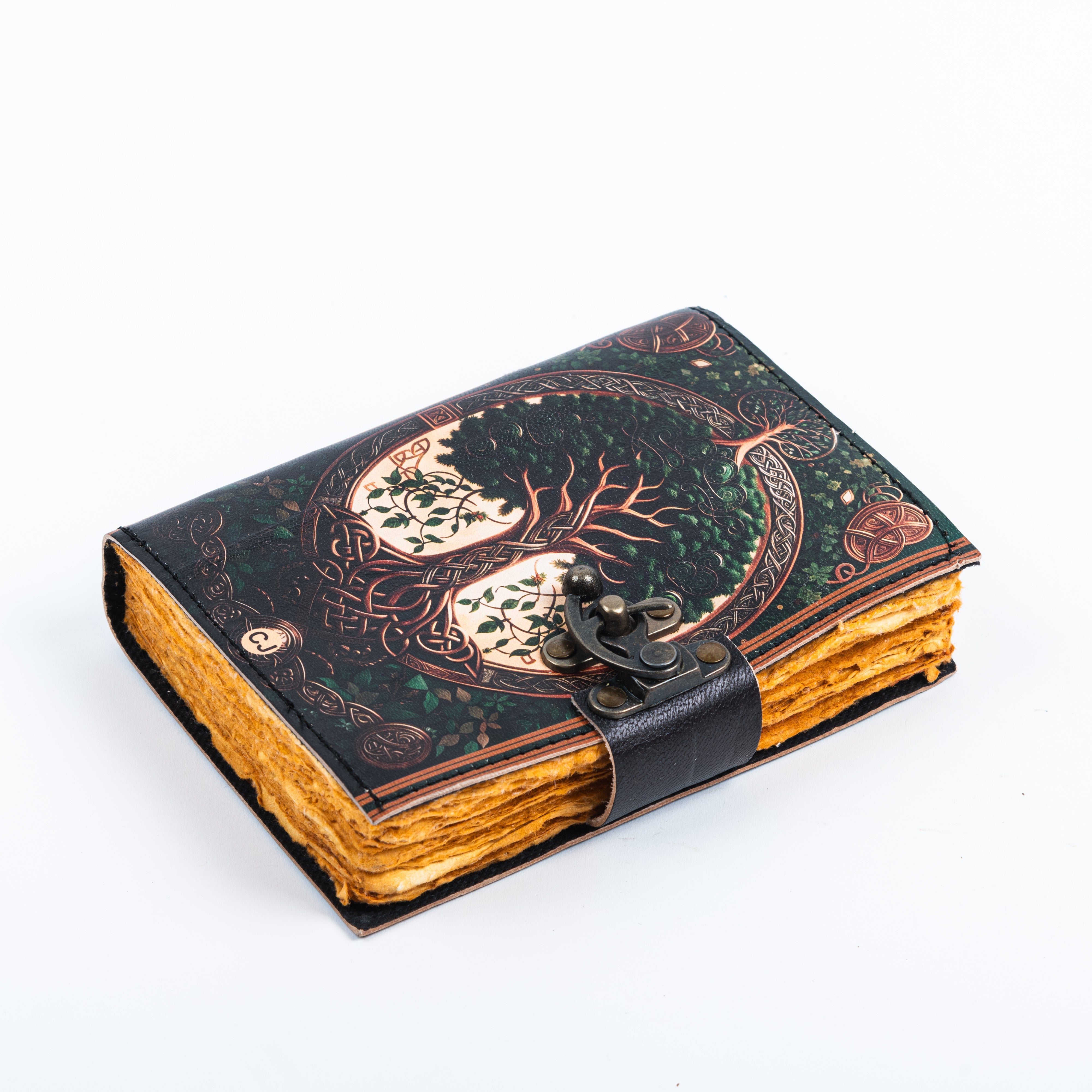 Leather Journal Notebook with Vintage Paper Tree Print